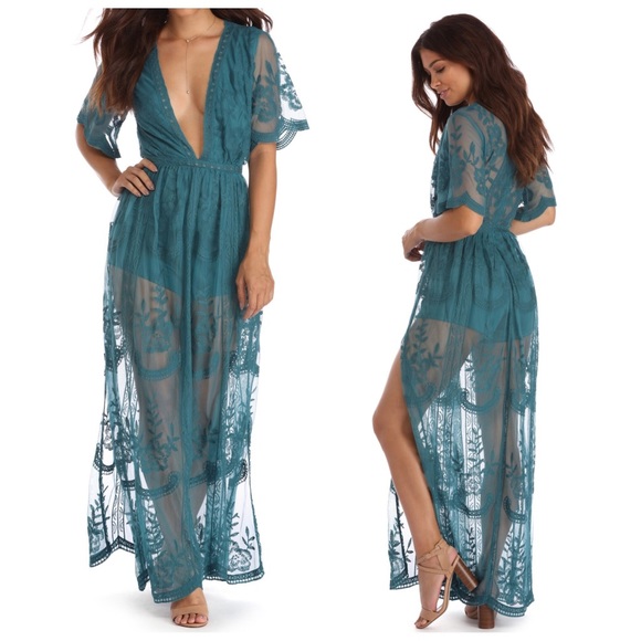 LAST! Size Small Teal boho maxi romper dress - Picture 2 of 4